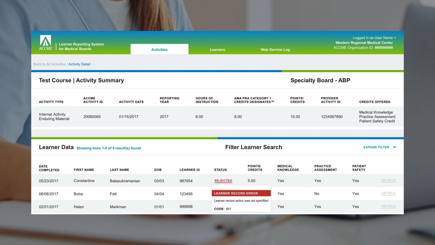 ACCME Activity Summary dashboard