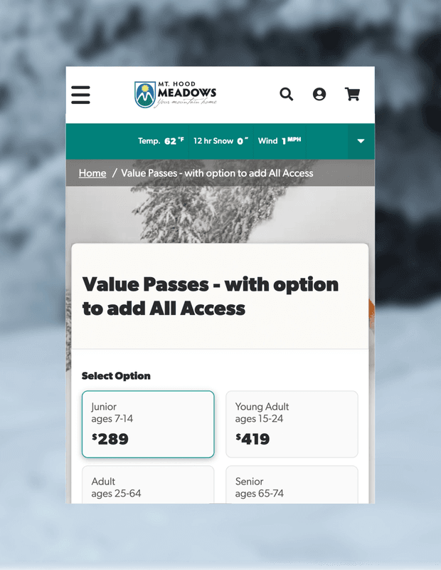 Mt. Hood Meadows website mobile
