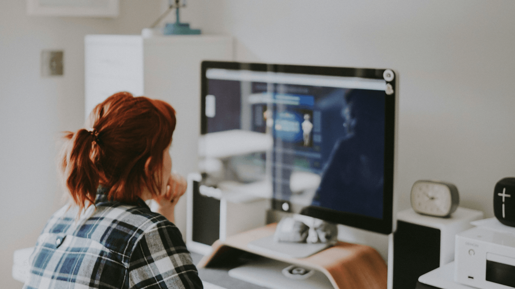 Woman having second thoughts about shopping online 