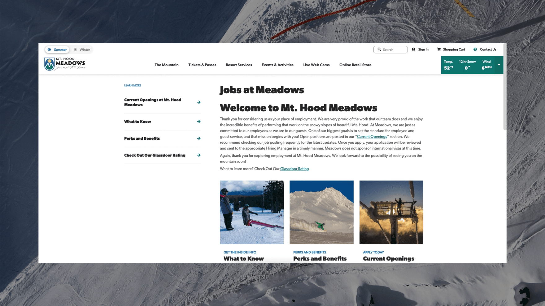 Mt. Hood Meadows website mobile