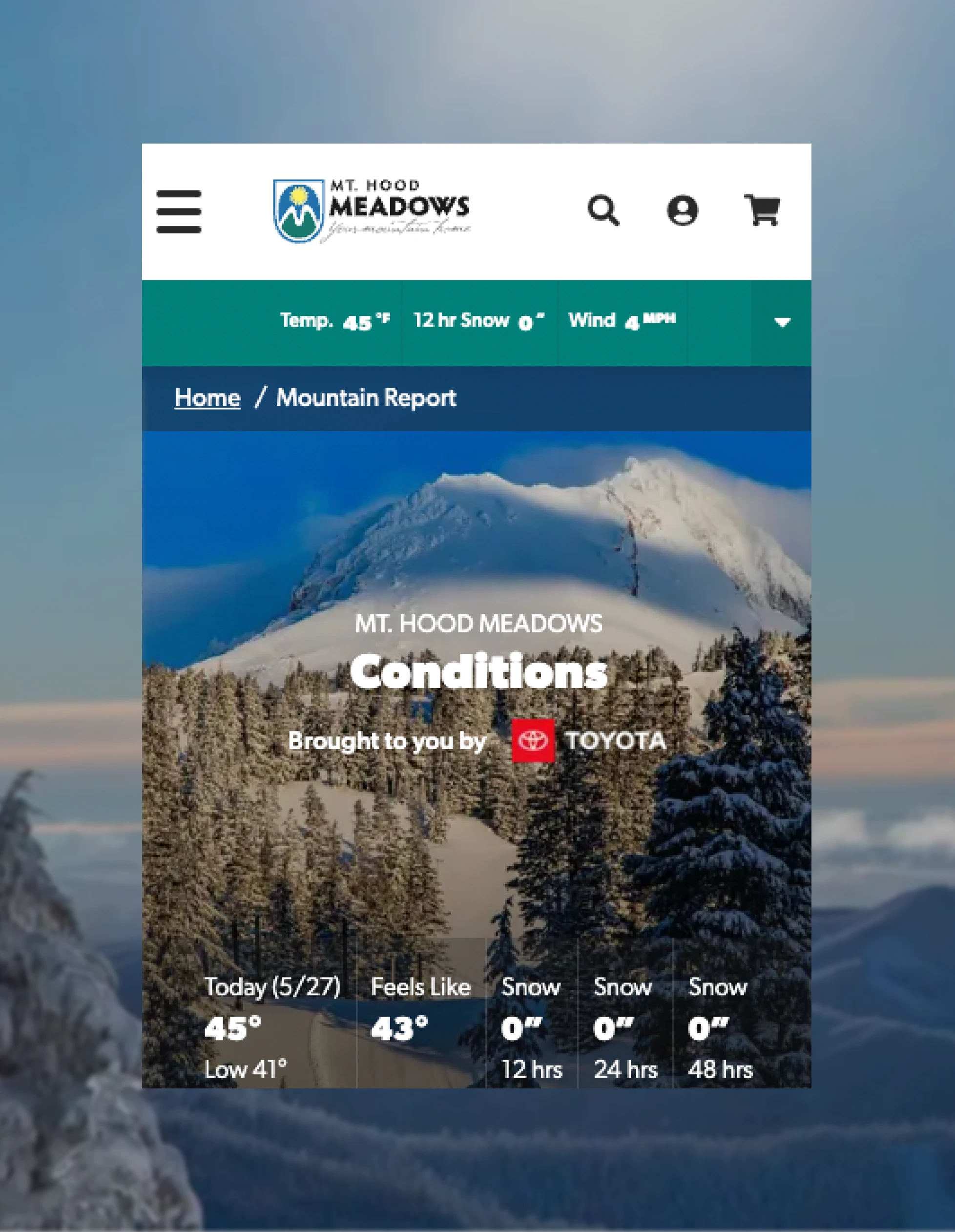 Mt. Hood Meadows website mobile