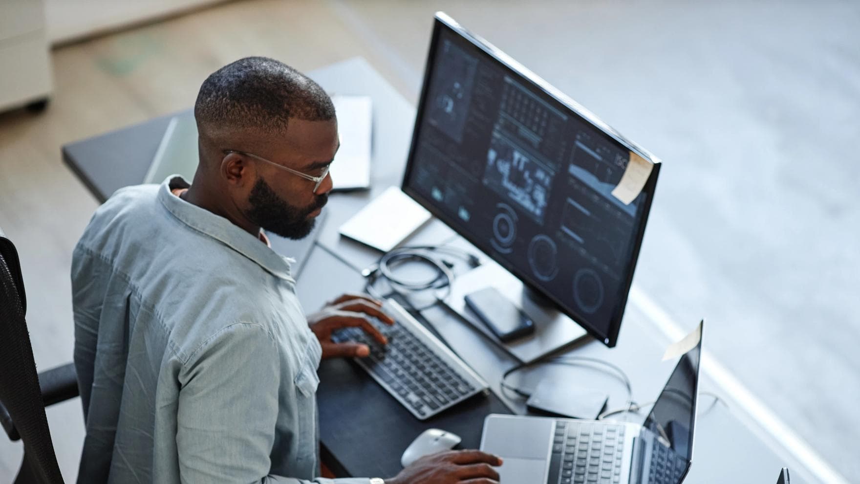 Man analyzing data on computer