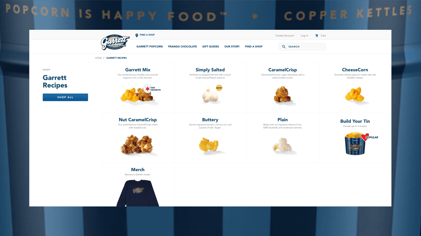 Garrett Popcorn website desktop