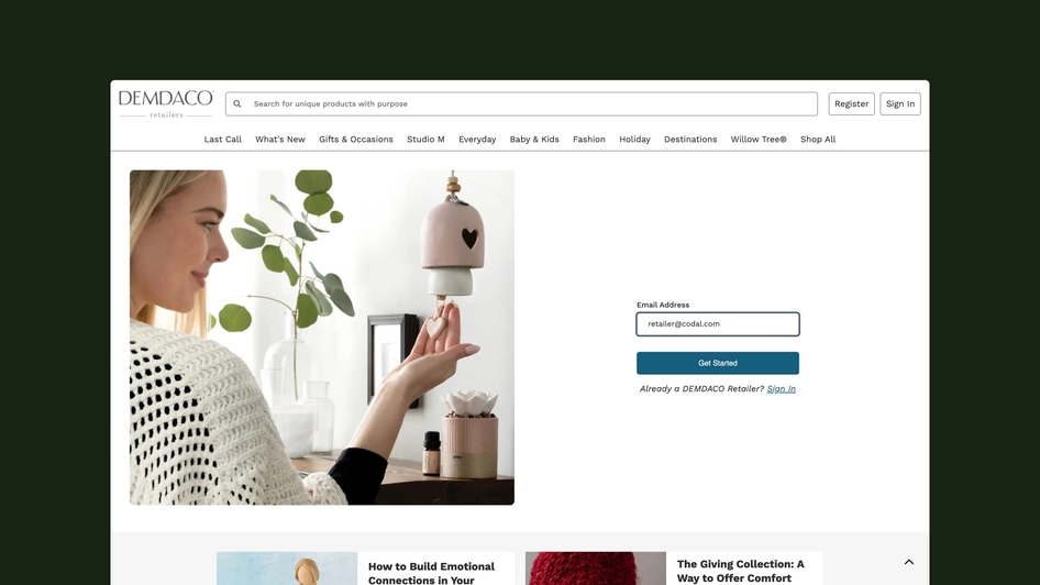 Demdaco B2B portal login