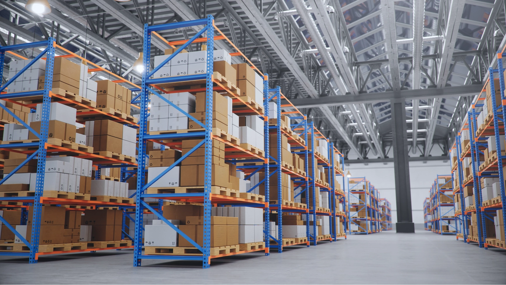 Warehouse shelves filled with boxes, illustrating the logistical side of eCommerce expertise