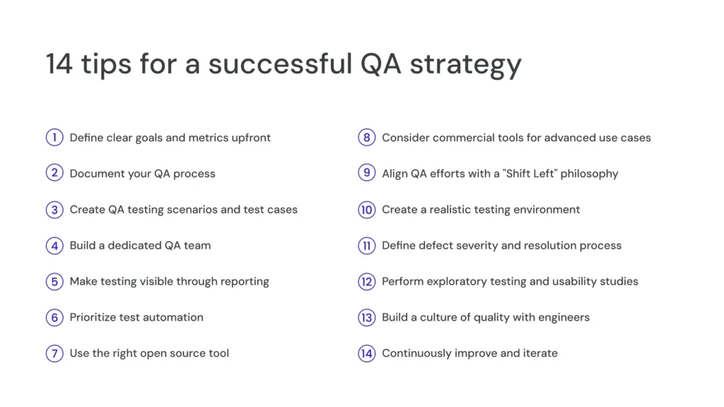 14 tips for a successful QA strategy infographic