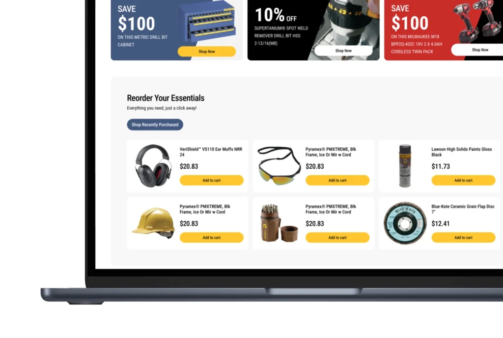 B2B Manufacturing Homepage Products