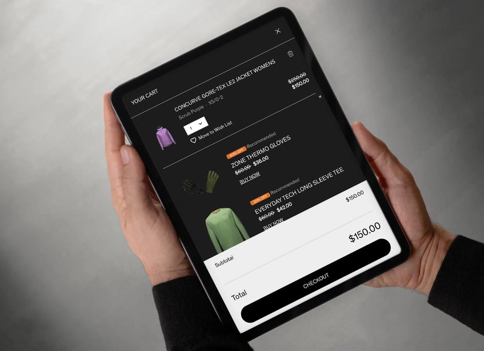 Gorewear checkout on tablet