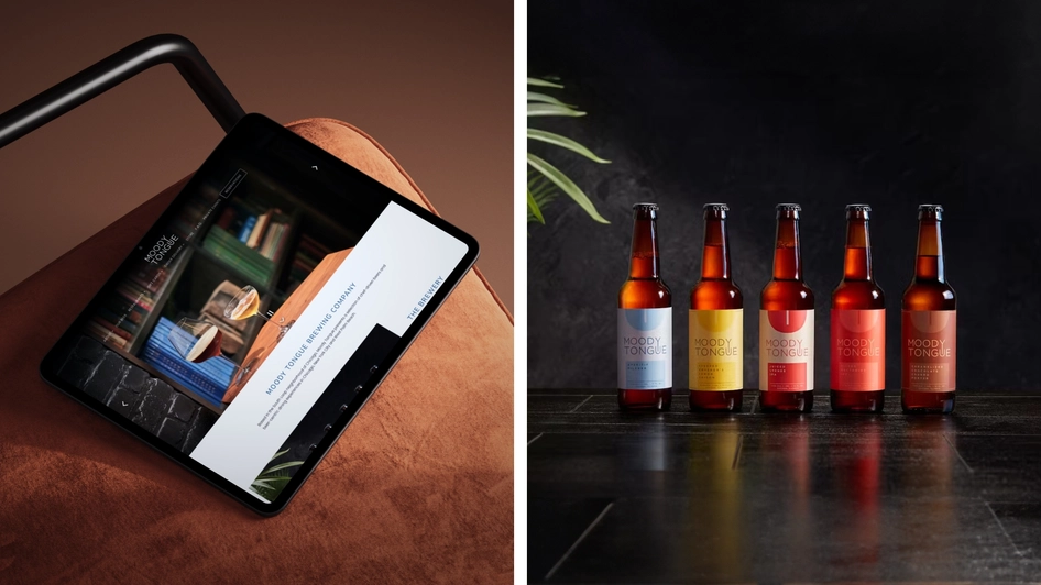 Moody Tongue website desktop and bottled beers 