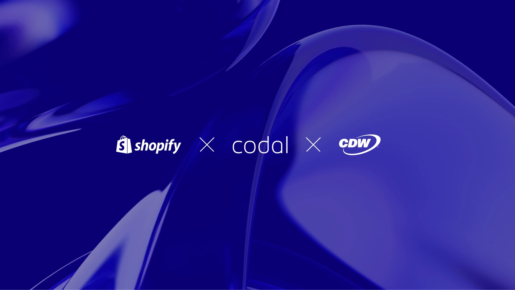Shopify x Codal x CDW logo lockup on a purple background
