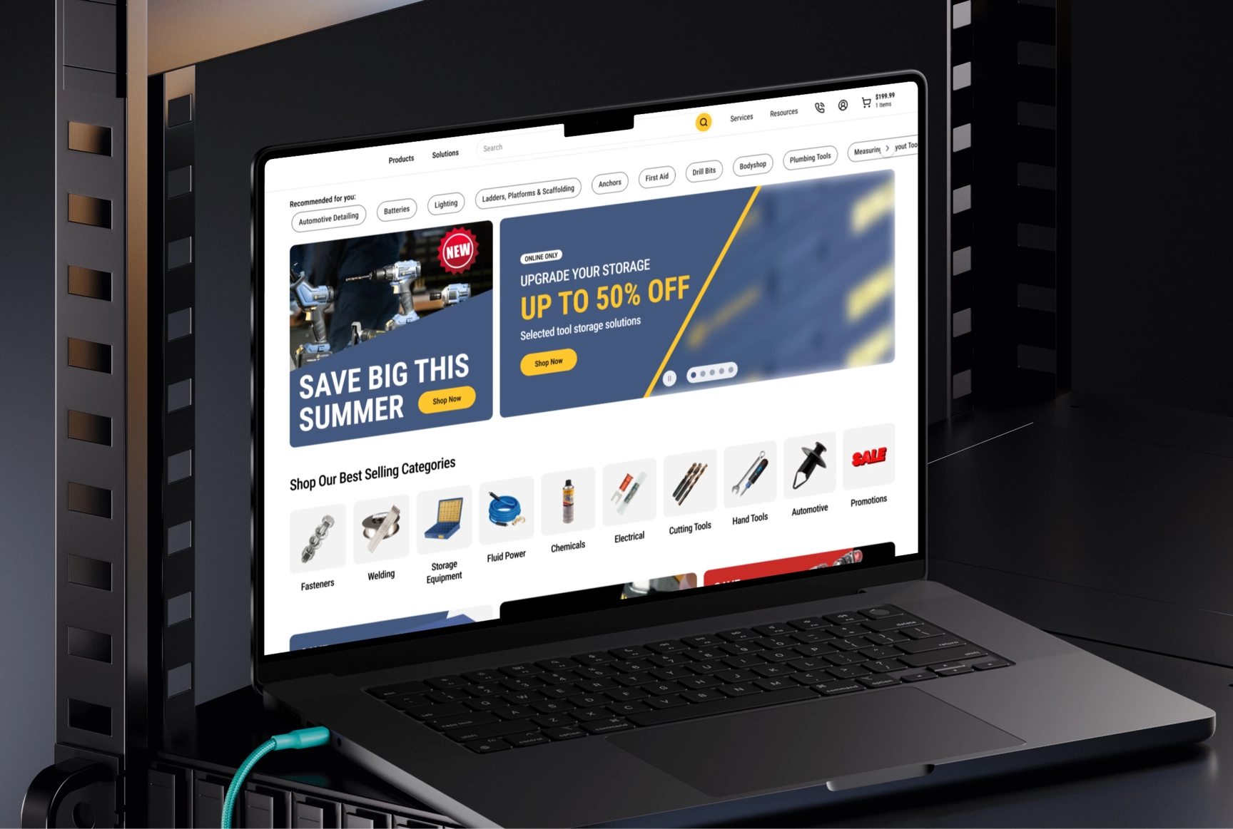B2B Industrial Distributor's website homepage displayed on a laptop