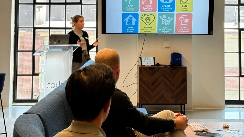 Volunteer from the Anti-Cruelty Society speaking to Codal employees about the work they do 