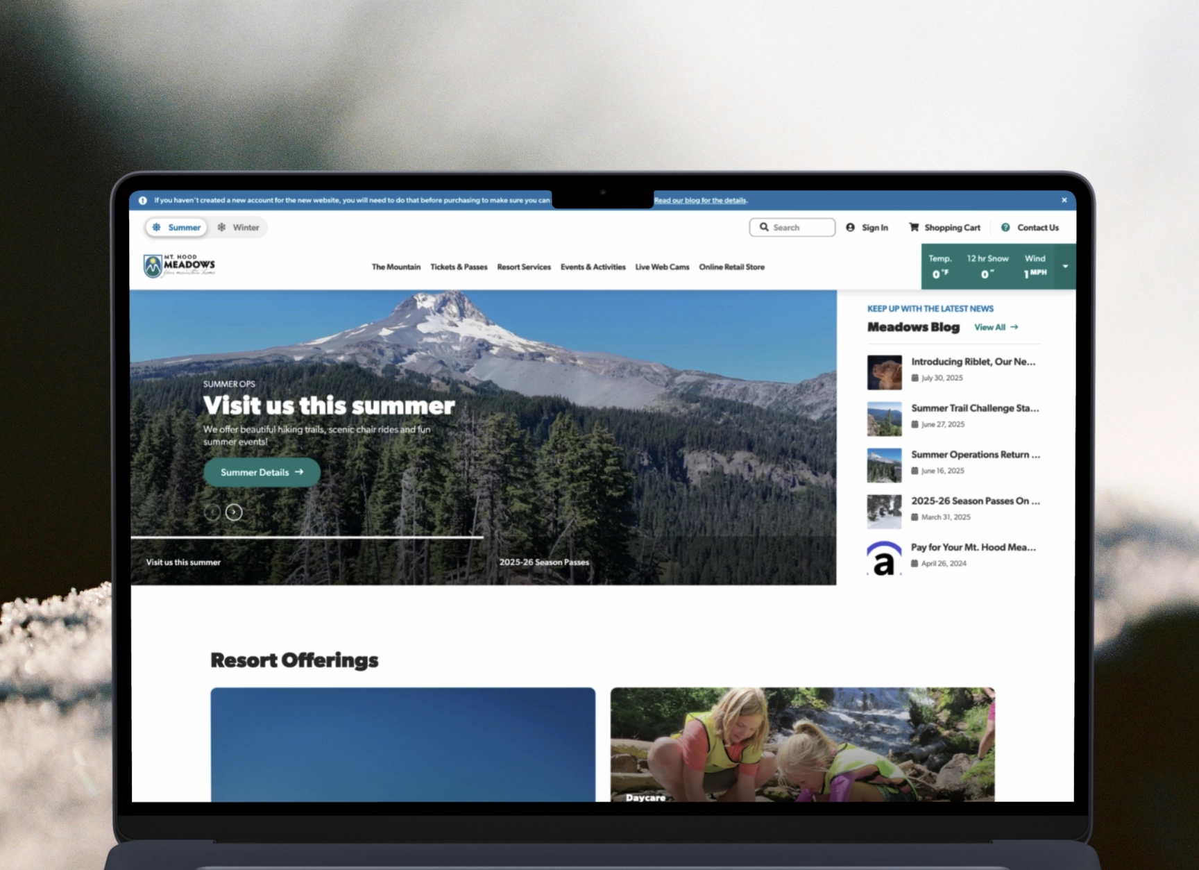 Screenshot of Mt. Hood's website