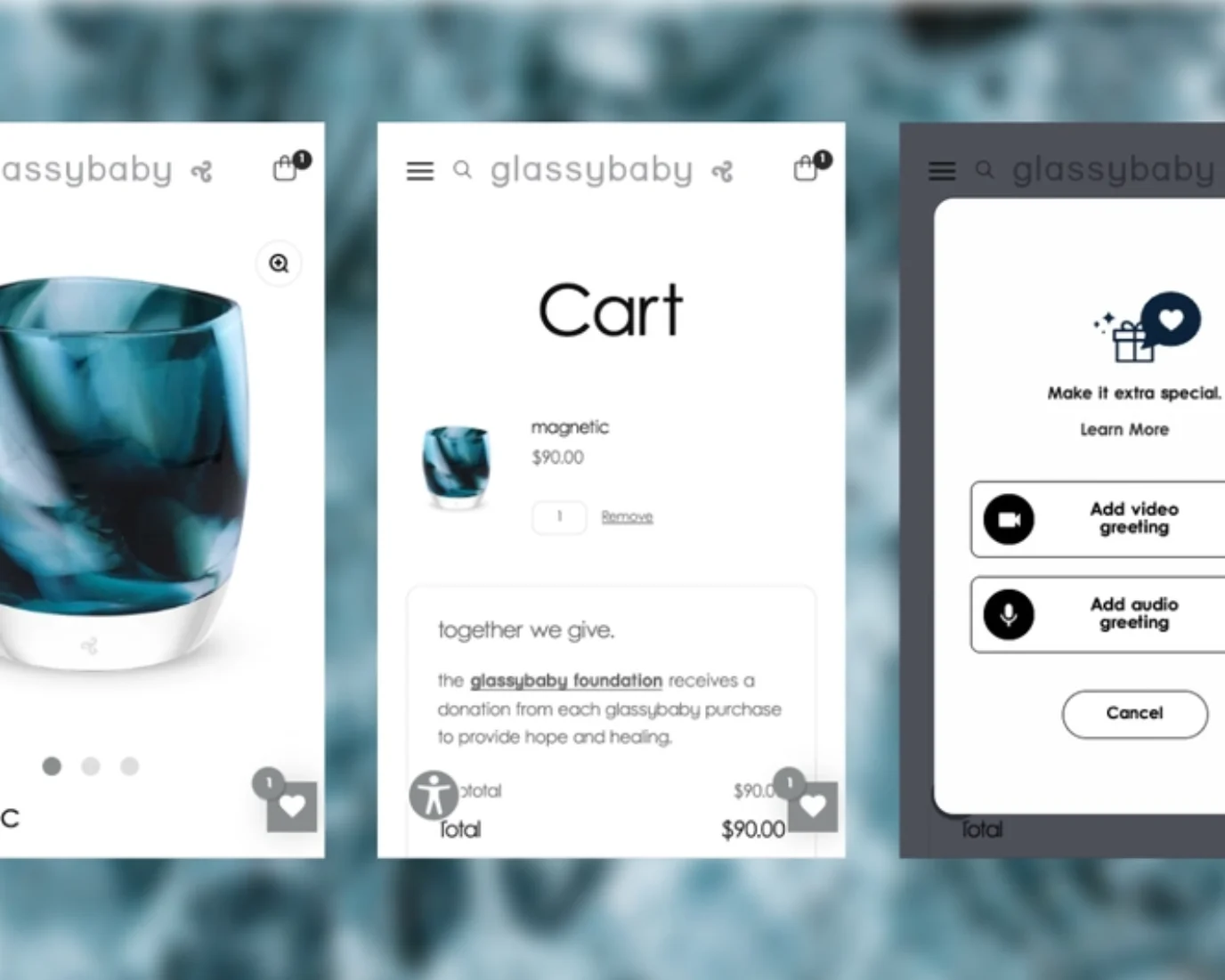 Glassybaby website mobile screens