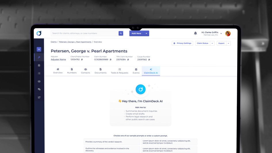 Desktop view of Claimdeck AI
