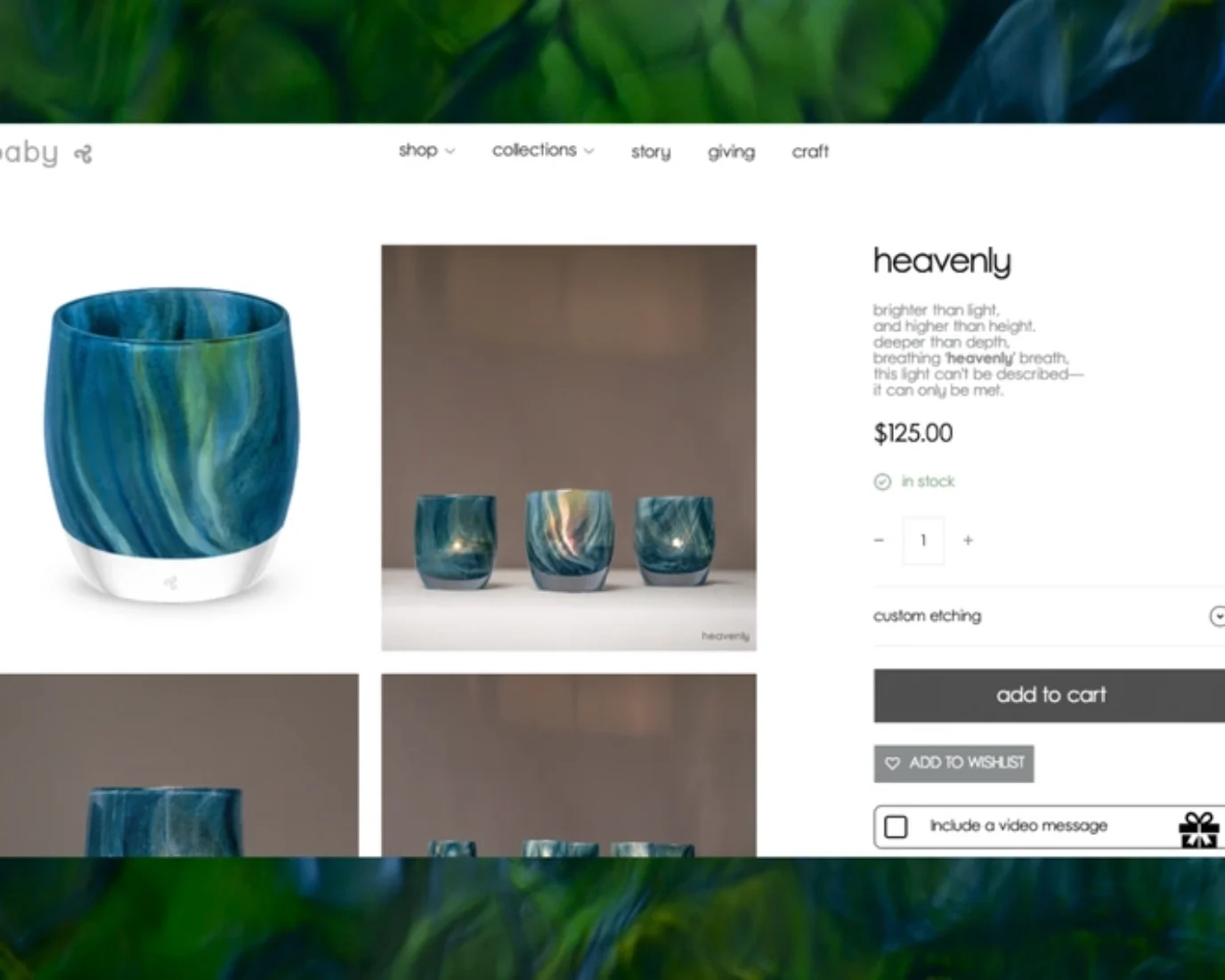 Glassybaby desktop website