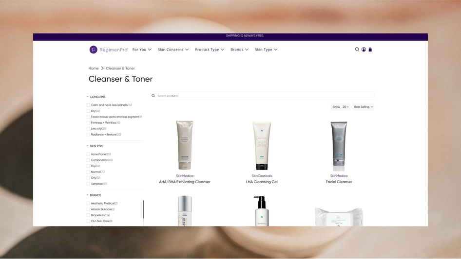 Regimen Pro website desktop