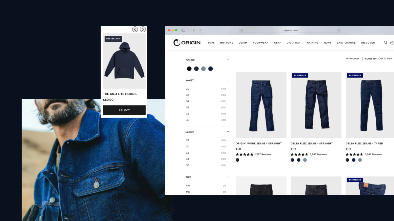 Screenshot of a high-converting online apparel store with product listings, sizing options, and a call-to-action (CTA), emphasizing digital strategy and marketplace readiness for a startup.