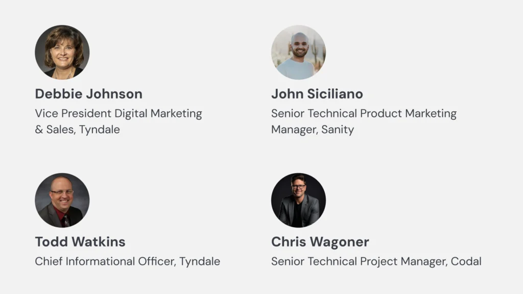 Codal x Sanity x Tyndale webinar speakers 